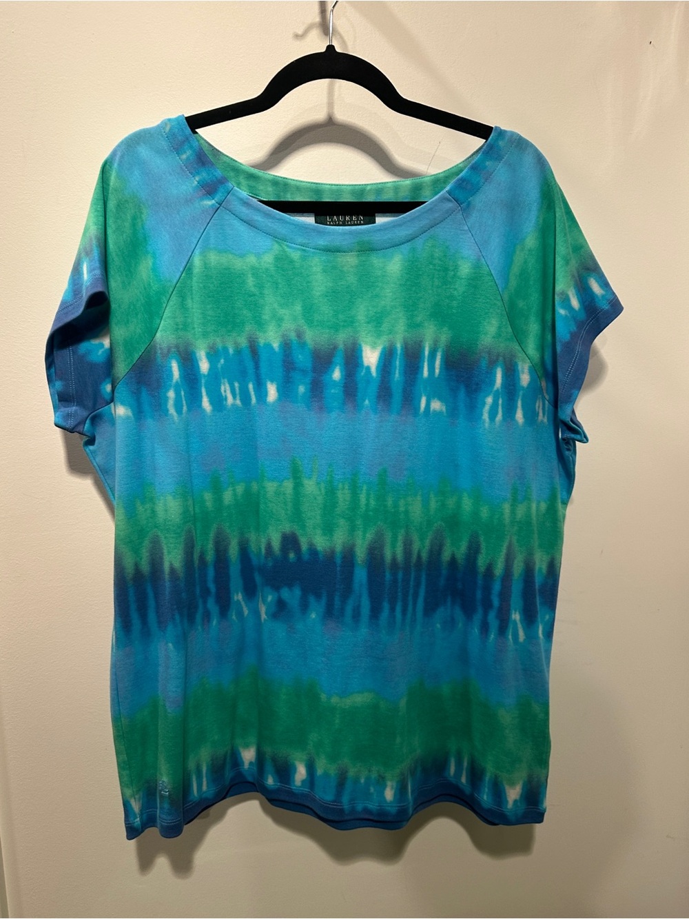 NWOT Lauren Ralph Lauren Blue & Green Tie-Dye Short Sleeve Tee Shirt 2X